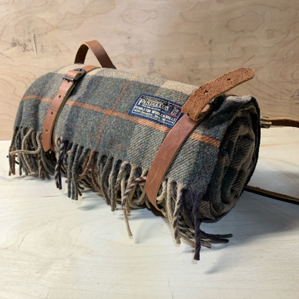 Vintage Pendleton Wool Throw Blanket with Leather Strap, Thomas Kay edition